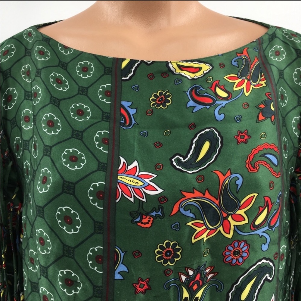 Zara Woman Green Paisley Print Fringe Tunic Dress - Picture 5 of 8